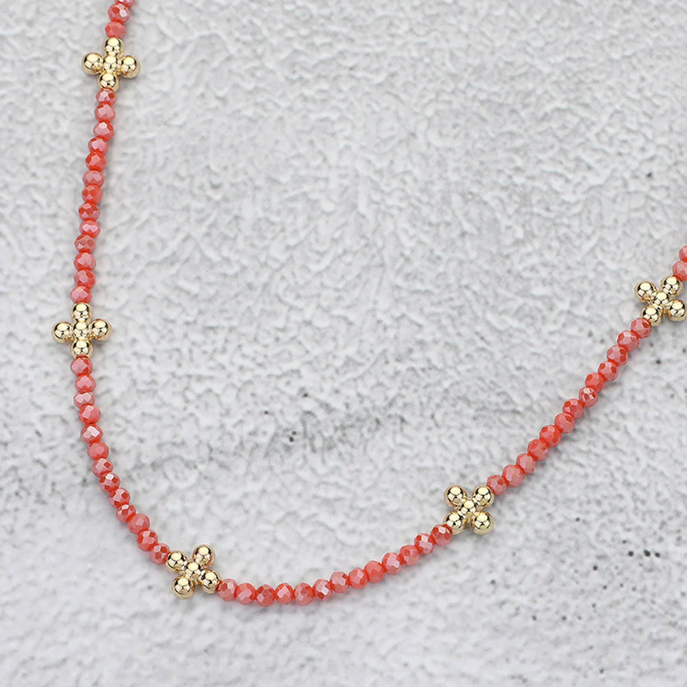 Crystal Bead Necklace-Coral - Image 2