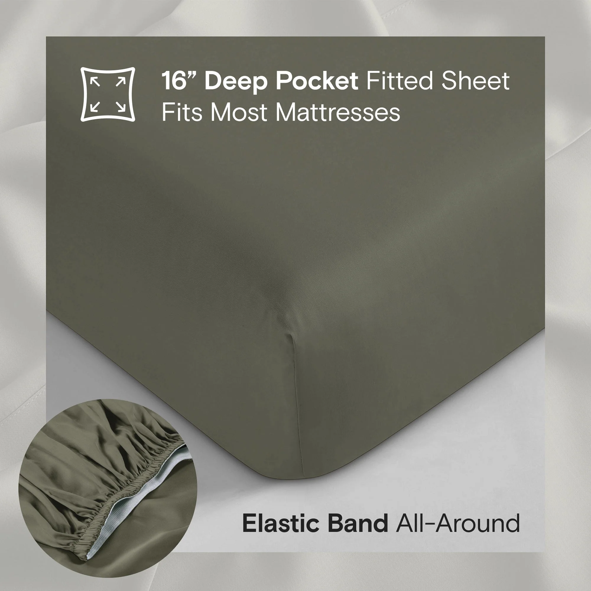 DOZ Organic Bamboo No Flat Sheet Set - Olive - Image 3
